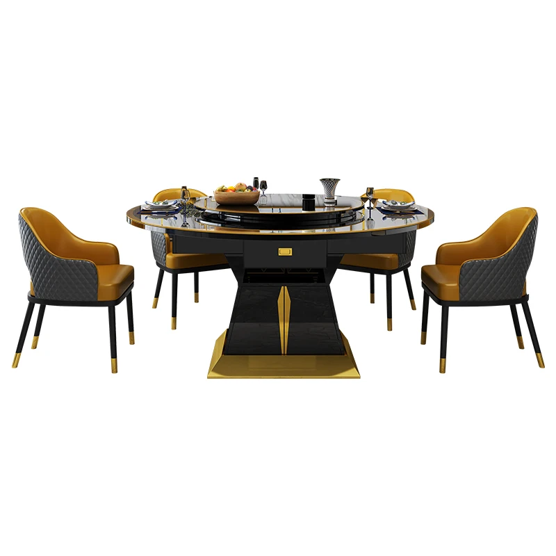 Luxury rock dining table with turntable telescopic induction cooker multifunctional simple dining table