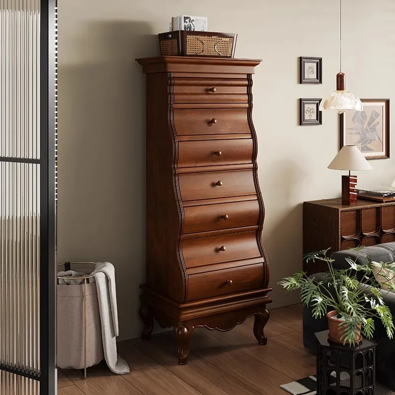 American retro seven-chest cabinet solid wood porch cabinet drawer living room corner storage locker bedroom decorative