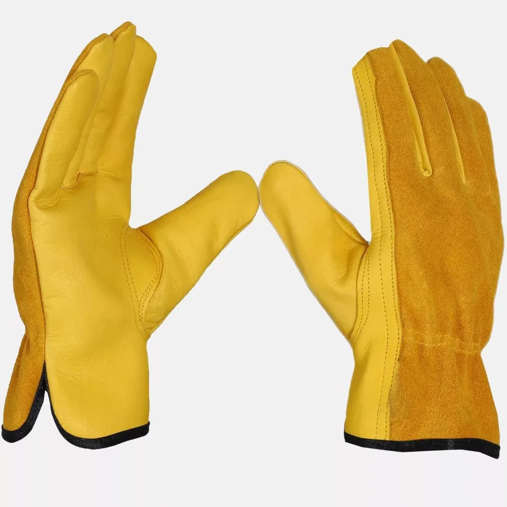 

Cowhide Leather Welding Gloves Safety Flame Retardant Welding Gauntlets Palm Reinforced Heat Resistant Gardening Gloves