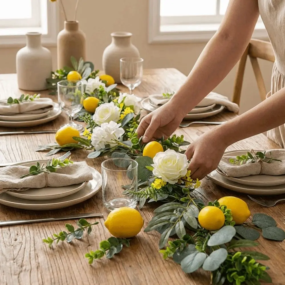 

Eucalyptus Leaves Artificial Lemon Garland Realistic Lifelike Faux Lemon Wreath Greenery Handmade Fake Plant Home Decoration