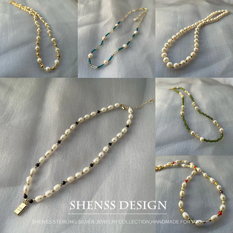 Natural Freshwater Rice Pearl, Rice Pearl, Zircon Necklace, Solid and Candy Colors