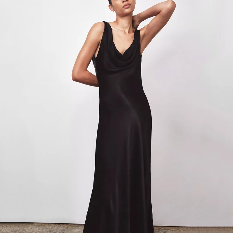 우아한 새틴 느낌 여성 드레스 스타일리시한 품질 여름 신상품 중국 제조 폴리에스터 섬유 민소매 일상복