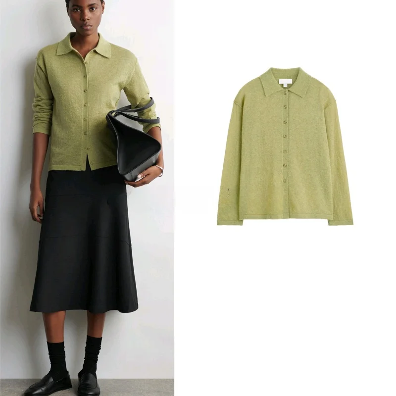 

Spring New Women's Lazy Sle Casual Loose Fit Long Sve Turn-down Collar Single Row Multi-Buled irt Coat Polyester Fiber