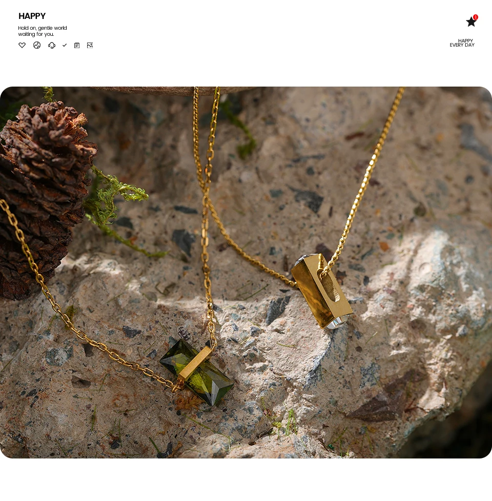 Yhpup Edelstahl Olivgrüner Zirkonia Chic Anhänger Halskette für Frauen Minimalistischer Charme Koreanischer Modekragen Schmuck – Detail 9