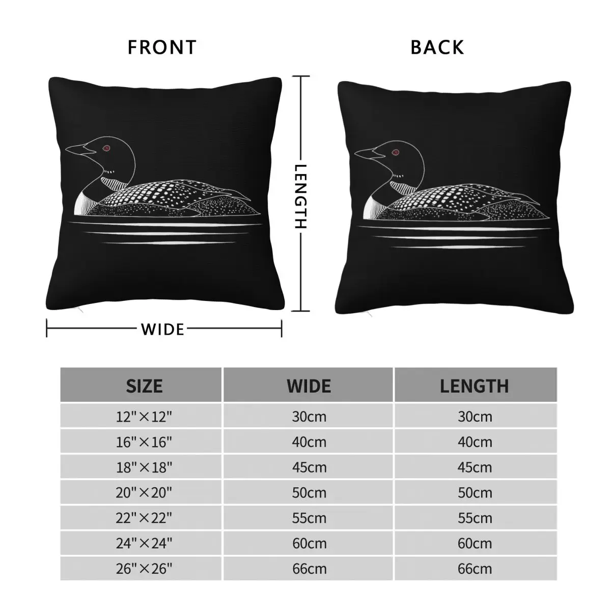 Common Loon Square Pillowcase Polyester Linen Velvet Creative Zip Decor Pillow Case Car Cushion Case Wholesale