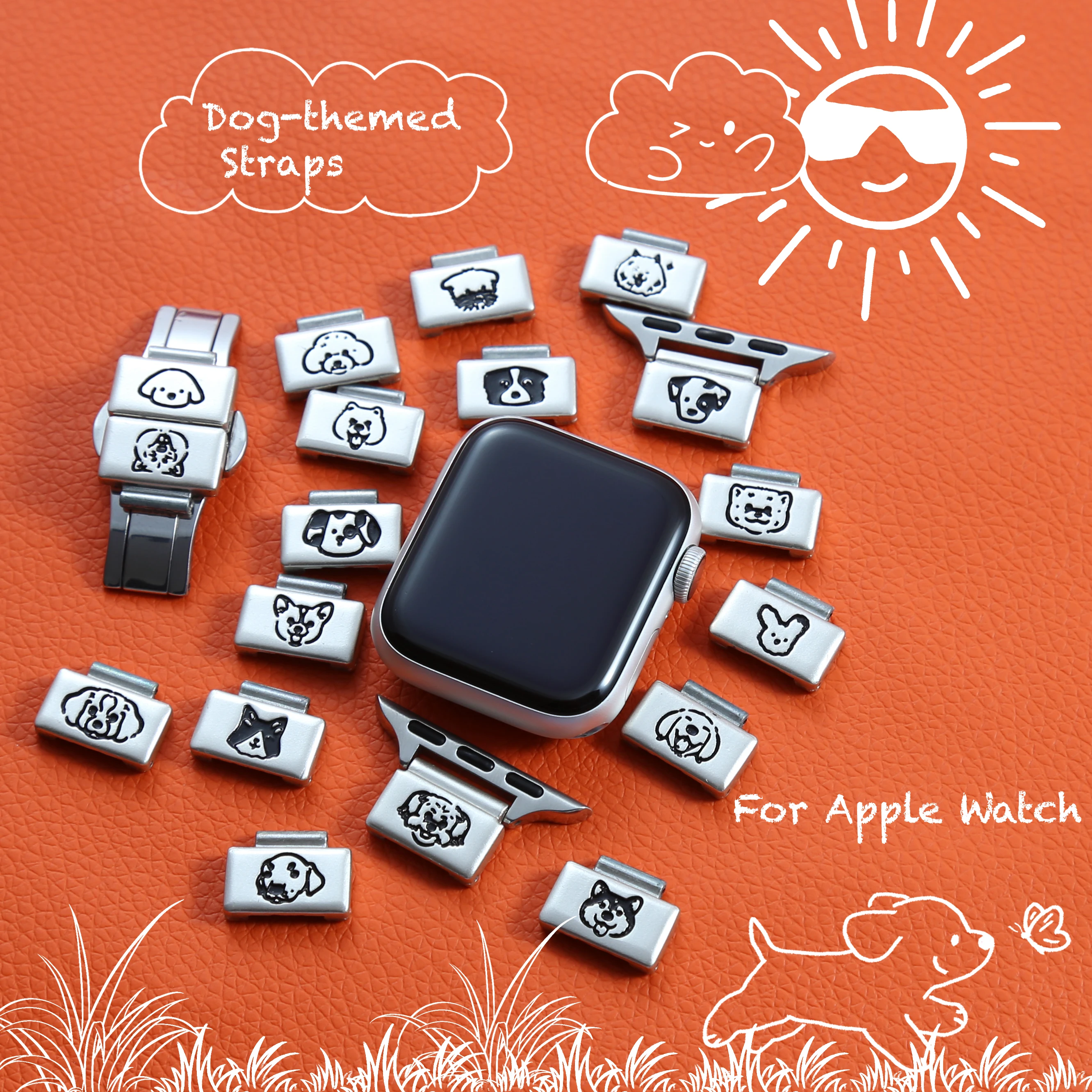 

Cute Dog Print Watch Band for Apple Watch Stainless Steel Link Decor Unisex Fashion Accessory Compatible with iWatch S10/Ultra 1