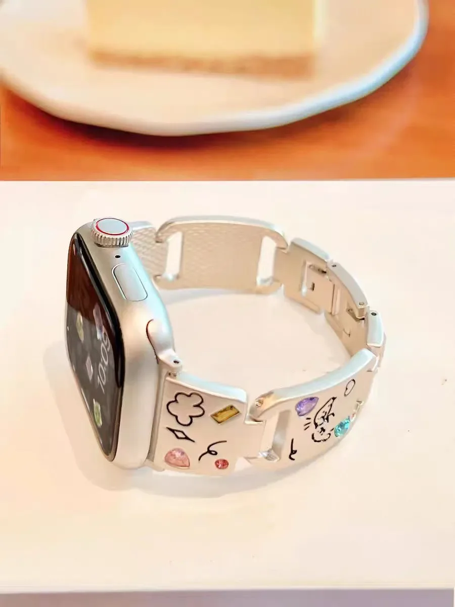 New Cute Carton Zircon Color Metal Band for Apple Watch 38 40 44mm 4 5 6SE Bracelet Strap for iWatch 49 Ultra 7 8 9 42 41 45mm