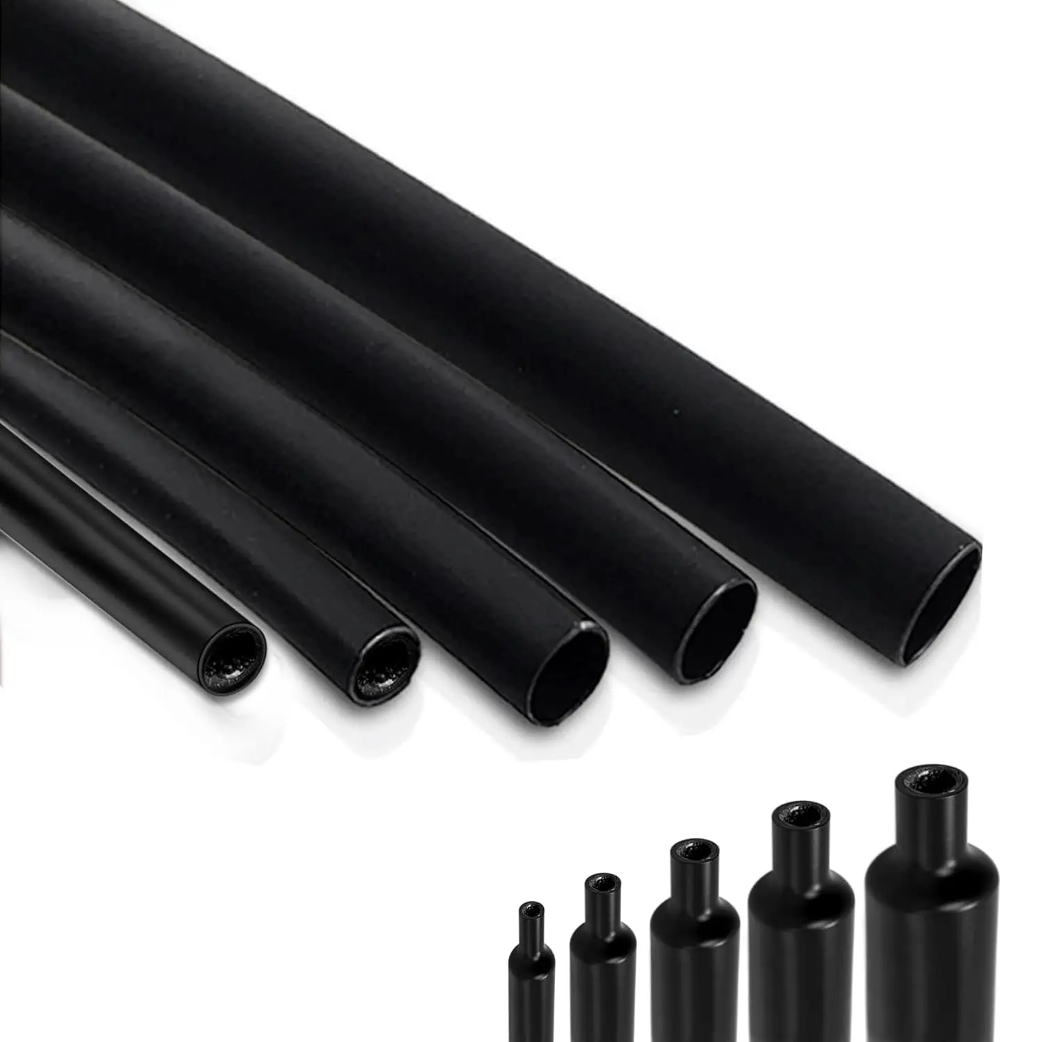 30.5cm/1ft Φ1.6mm to Φ50m 3:1 Ratio Heat Shrink Tubing 22pcs Dual Wall Adhesive Lined Shrinkable Wire Wrap Tube Waterproof Black