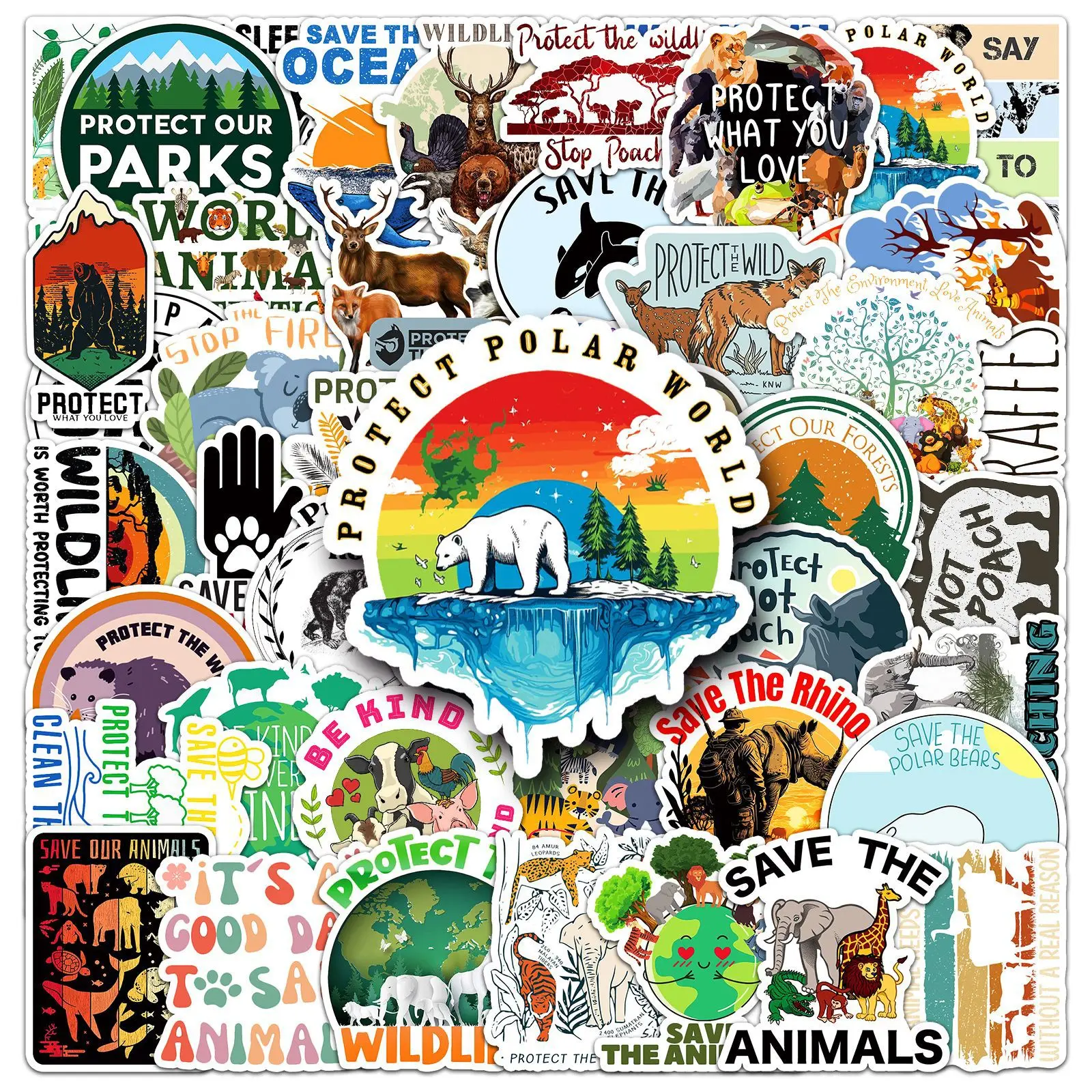

50Pcs Protecting wildlife graffiti DIY cartoon Decoratio phone Luggage Laptop Guitar Bike fridge helmet Kid Toy waterpro sticker