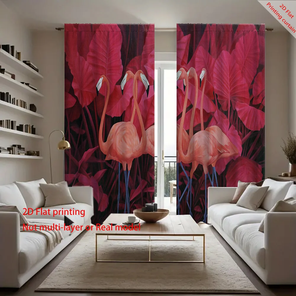 

Home decoration curtains, polyester fiber cartoon flamingo printed curtains, suitable for bedrooms, living rooms, dormitories