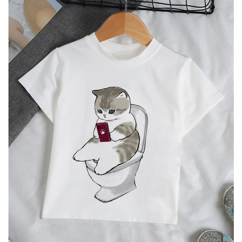 Girls Clothes Boys Animals Summer Cats Funny Lively Printed Modal Fabric Crewneck T-shirt Clothes