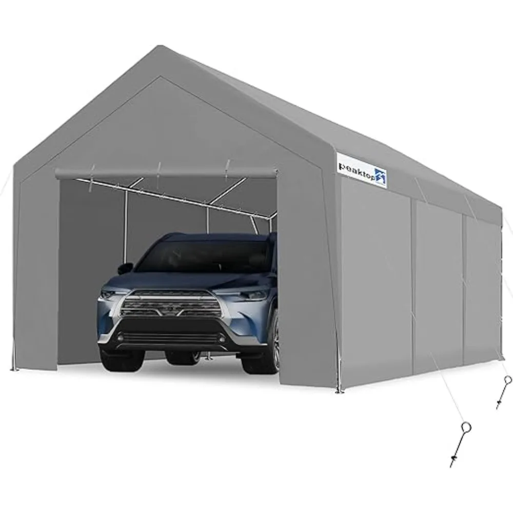 

Carport Garage, 10x20 Ft Heavy Duty Carport Car Canopy with Removable Window Sidewalls, with Reinforced Triangular Beams