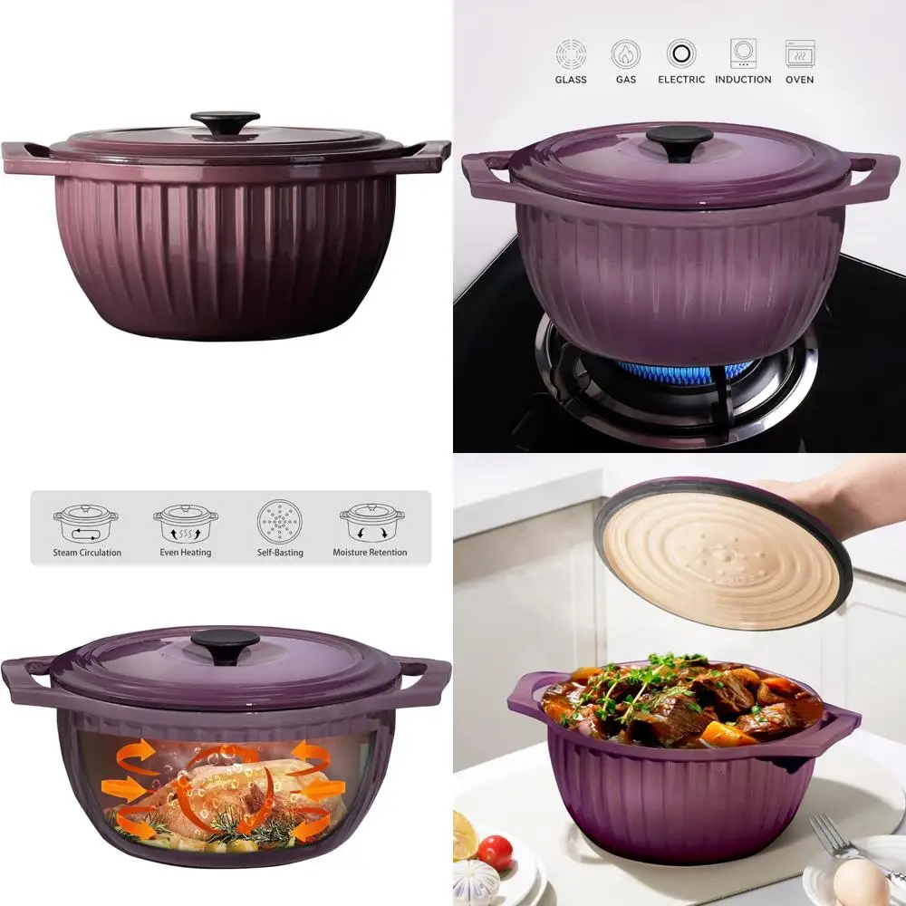 

Enameled Cast Iron Dutch Oven, 5-Quart Cookware, Fig Colored, Perfect for Baking and Slow Cooking