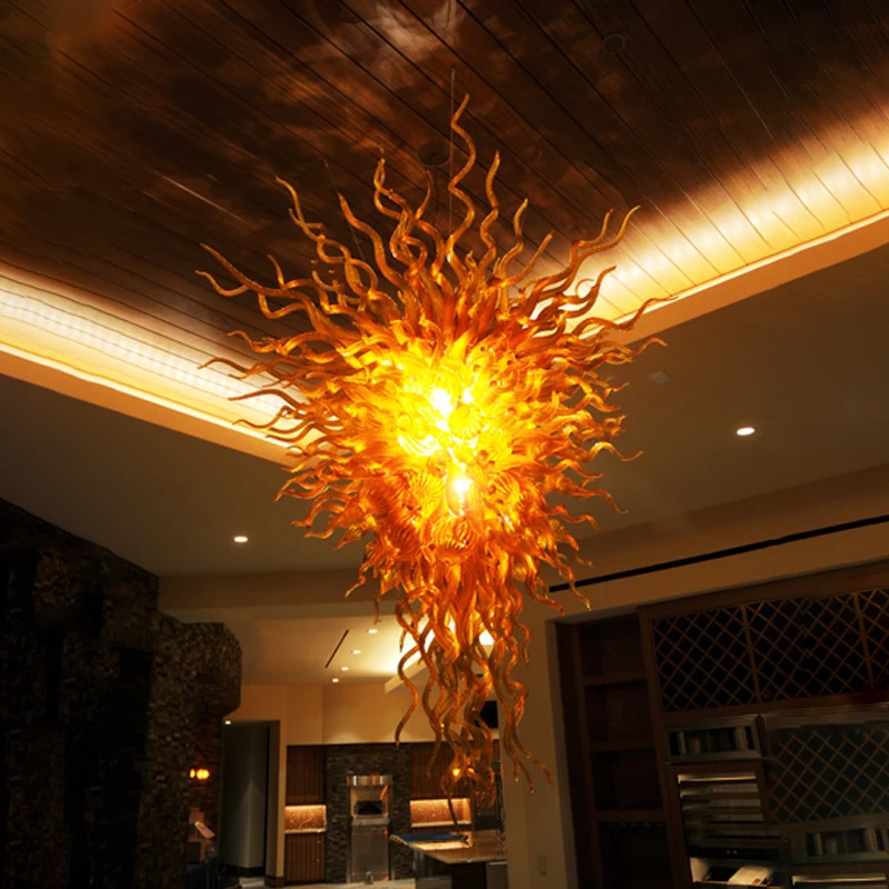 

Hand Blown Glass Modern Chandelier Amber Color Hanging Pendant Lamps LED Lights