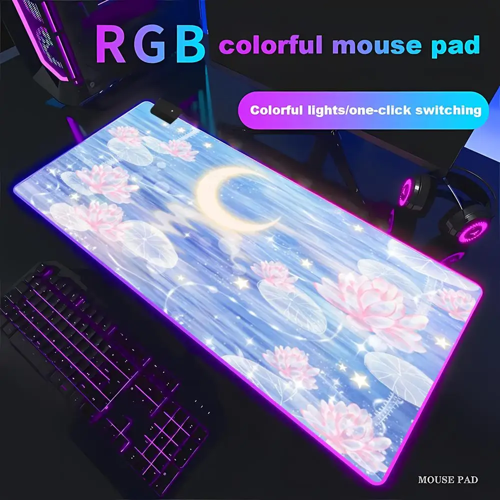 

HD RGB Kawaii Gaming Mouse Pad Kawaii Cartoon Moon Star Desk Mat XXL Purple Table Carpet Nonslip Laptop Desk Accessories HYBXAXC