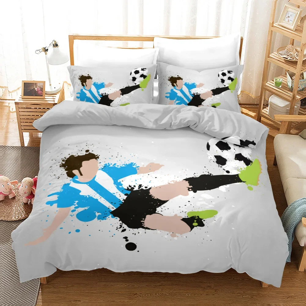 Football Duvet Cover King/Queen Size,Soccer Professional Player Kicks Ball Watercolor Spray Style Polyester Bedding Set Boys Men