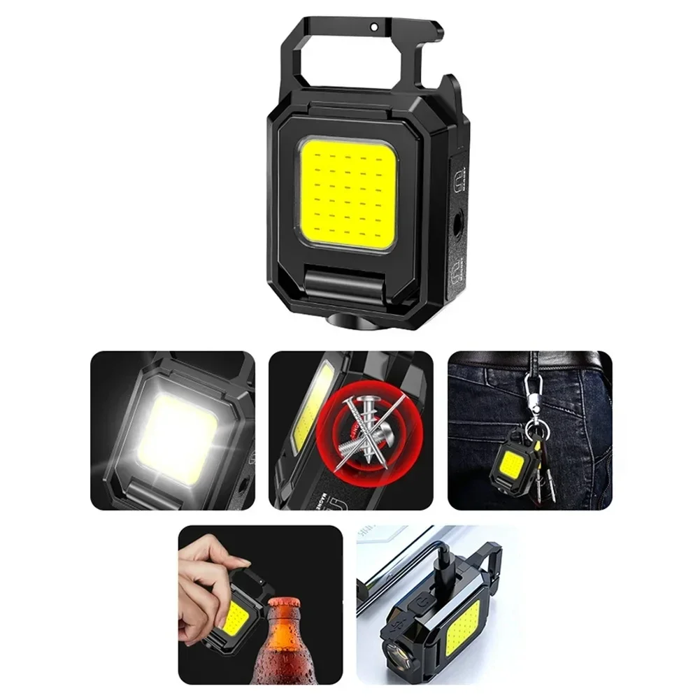 Mini LED Flashlight 1000LM USB Rechargeable COB Work Lights IPX4 Waterproof Keychain Light Lantern for Outdoor Camping Hiking