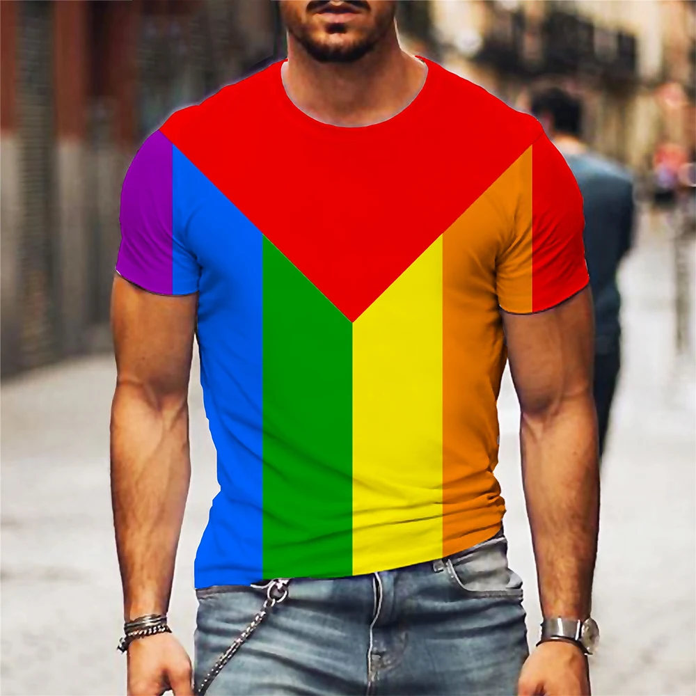 Latest Fashion LGBT Flag Street Personality Dopamine Rainbow Flag Gay and Lesbian Special Printed T-shirt