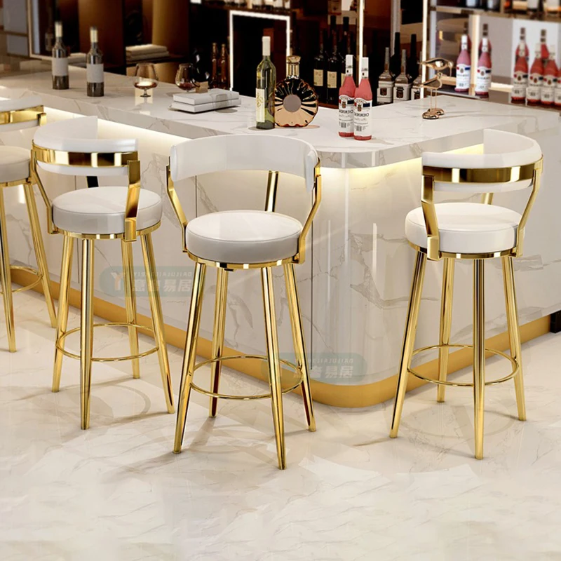 Accent High Leather Bar Chairs Counter Luxury Vintage Round Nordic Chair Outdoor Room Sillas De Bar Replica Design Furniture