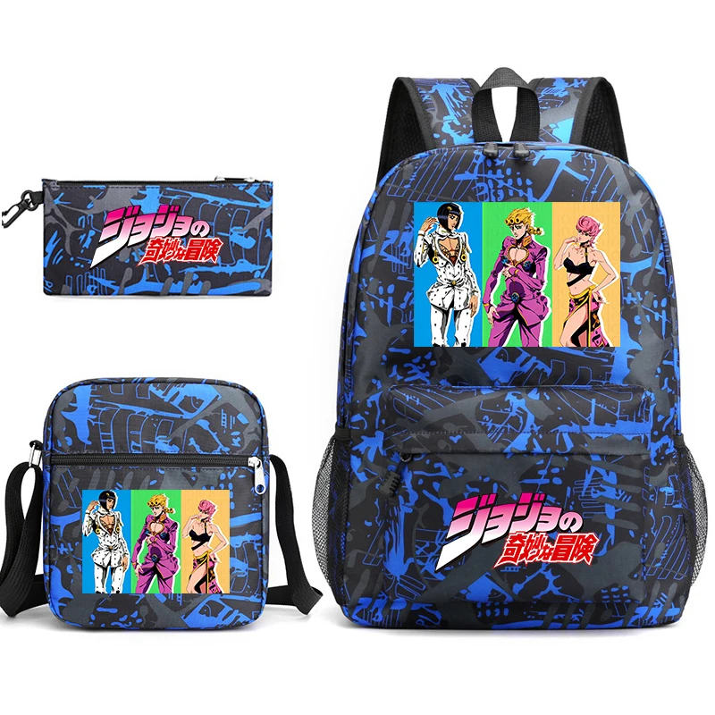 Jojo Bizarre Adventure anime borsa da scuola per studenti set zaino per giovani borsa a tracolla astuccio per matite set da 3 pezzi regalo per il ritorno a scuola dei bambini