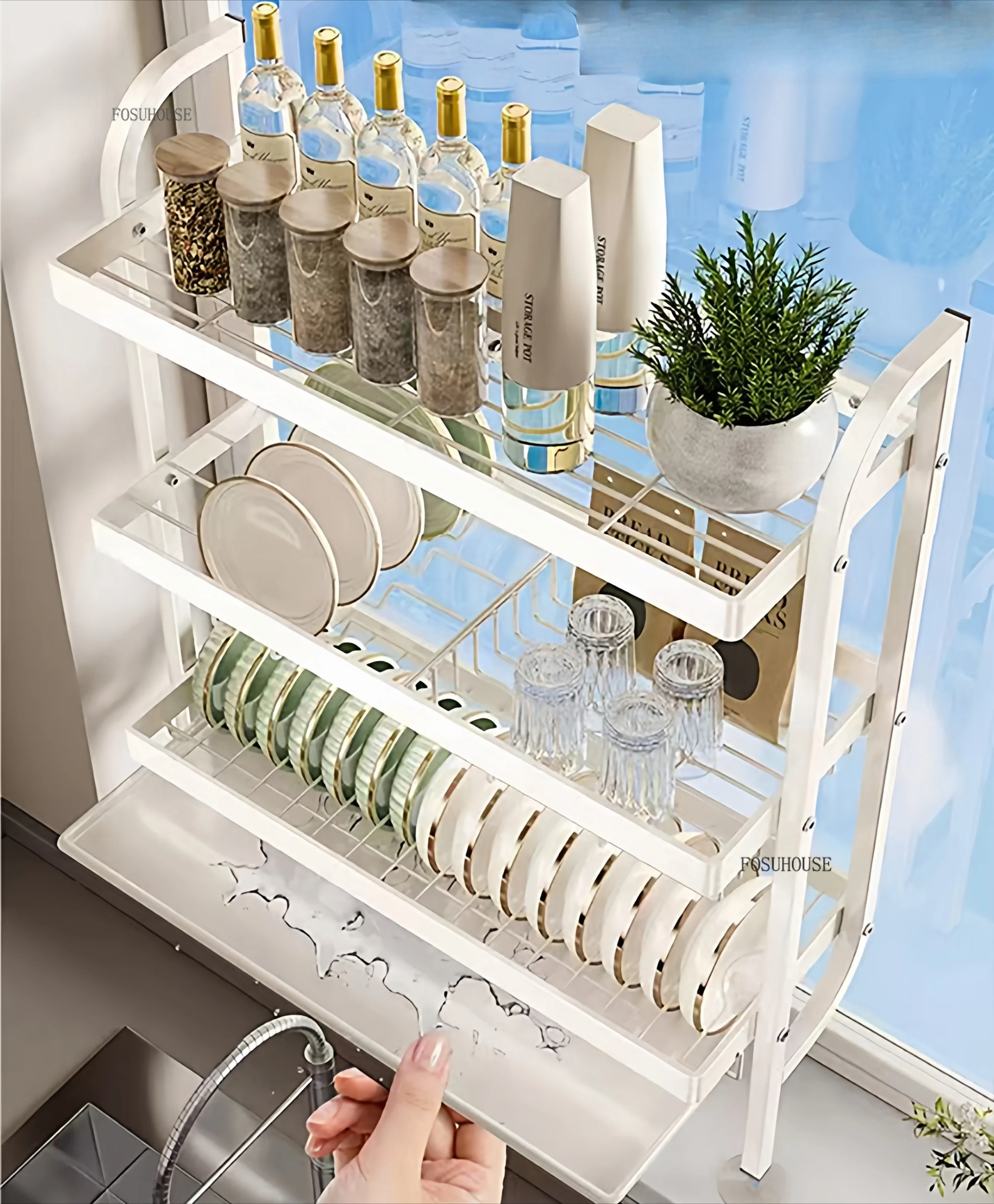 #Wall Mounted Cutlery Holder Narrow Kitchen Sink Organizer with 3-Tier Compact Countertop Gap Shelf Space-Saving Dish Drainer AA