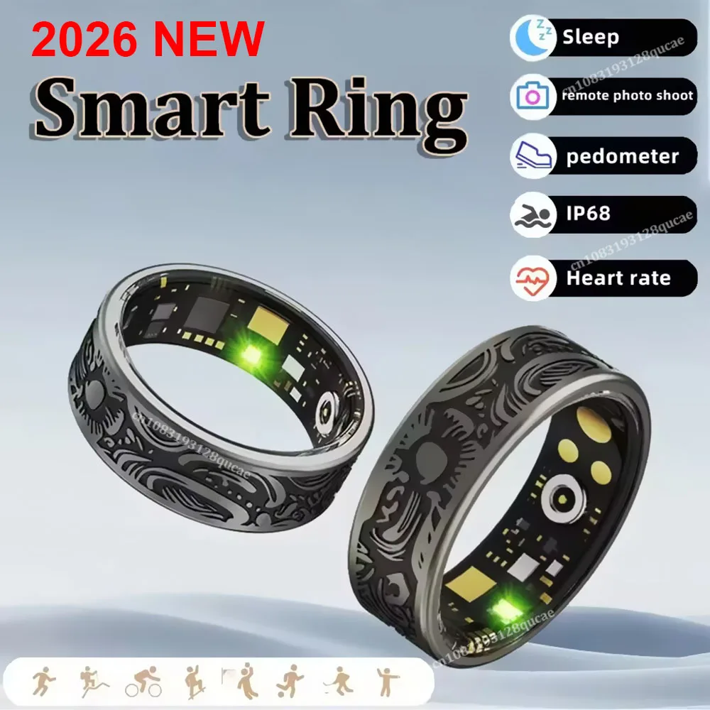 

2026 Smart Ring Heart Rate Blood Pressure Blood Oxygen Sleep Monitor Step Counting Activity Tracking Shared IP68 Waterproof Ring