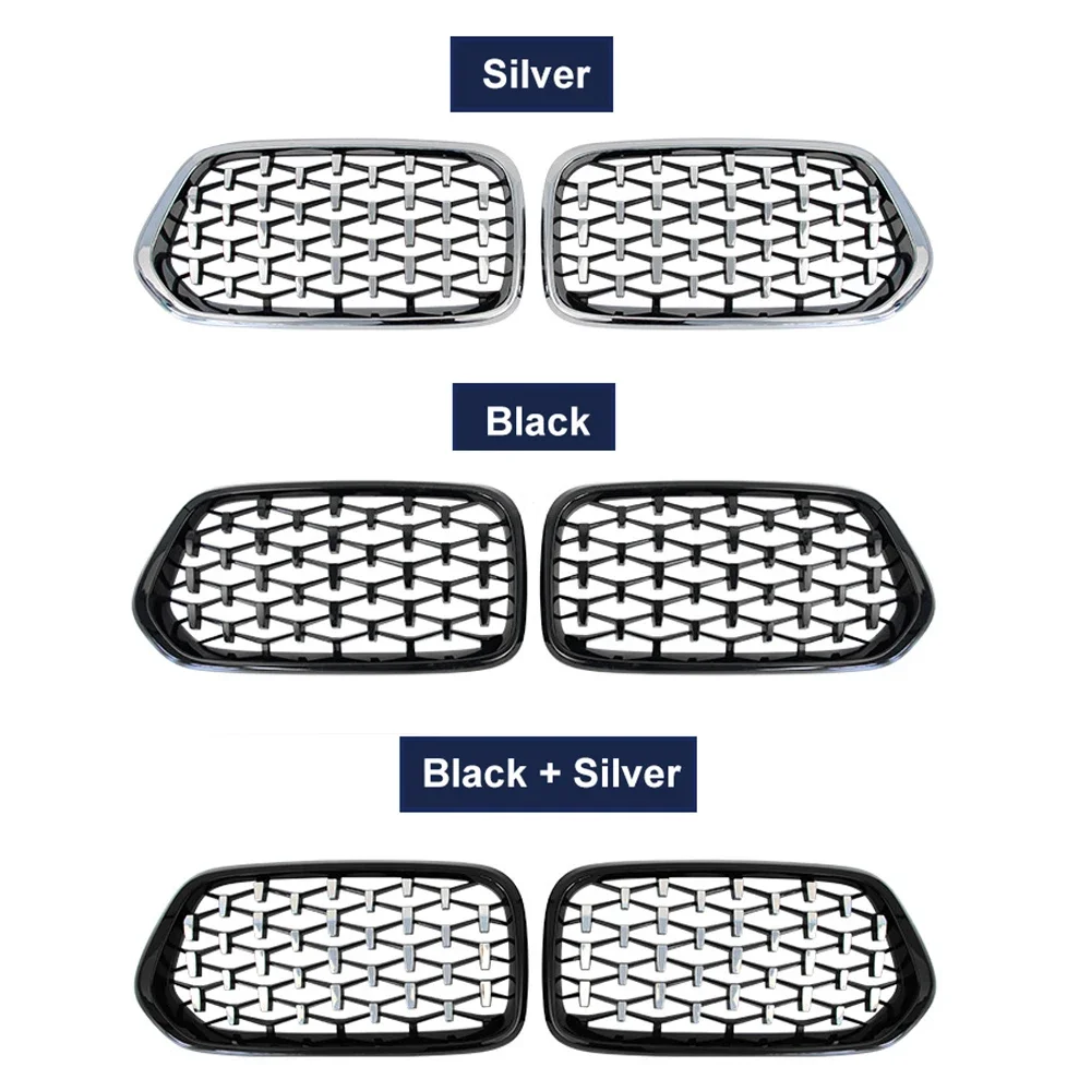 Meteor Style Diamond Front Kidney Grilles Kidney Grill Replacement for BMW X2 F39 2018 2019 2020 2021 Front Bumper Grille