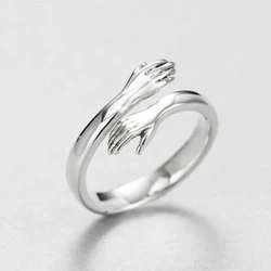 Romantic Love Hug Hand Rings Creative Love Forever Open Finger Rings Adjustable Exquisite Jewelry Ring for Women Party Gift