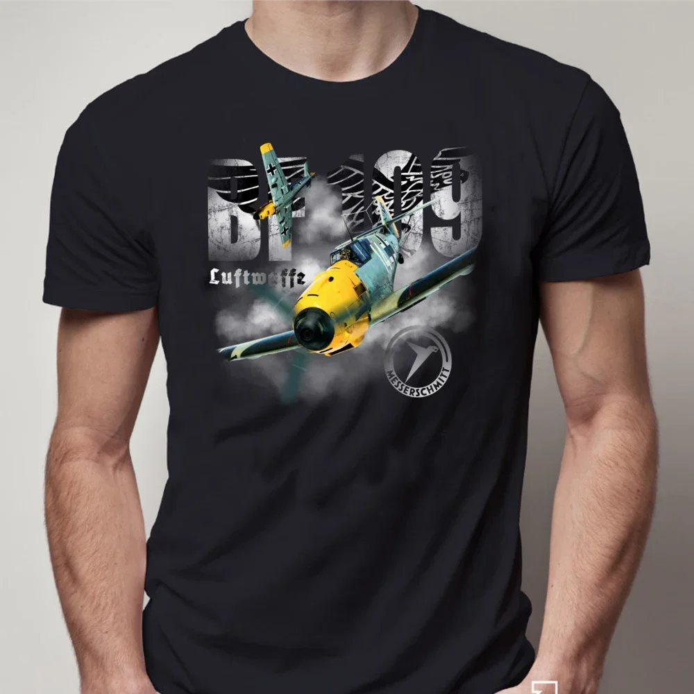 Vintage Luftwaffe Messerschmitt Bf-109 Fighter T-Shirt 100% Cotton O-Neck Summer Short Sleeve Casual Mens T-shirt Size S-3XL