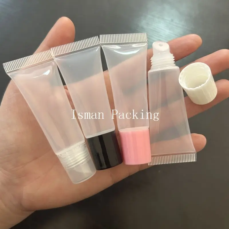 50Pcs empty squeeze transparent lip gloss container tubes pink white black clear soft lipgloss packaging 10ml