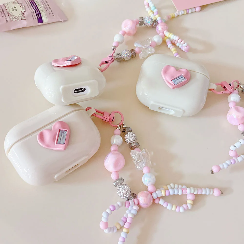 Роскошный 3D бриллиантовый розовый мягкий силиконовый чехол для наушников Apple Airpods 1 3 Pro 2, аксессуары для наушников, чехол с бантом-бабочкой, брелок с подвеской