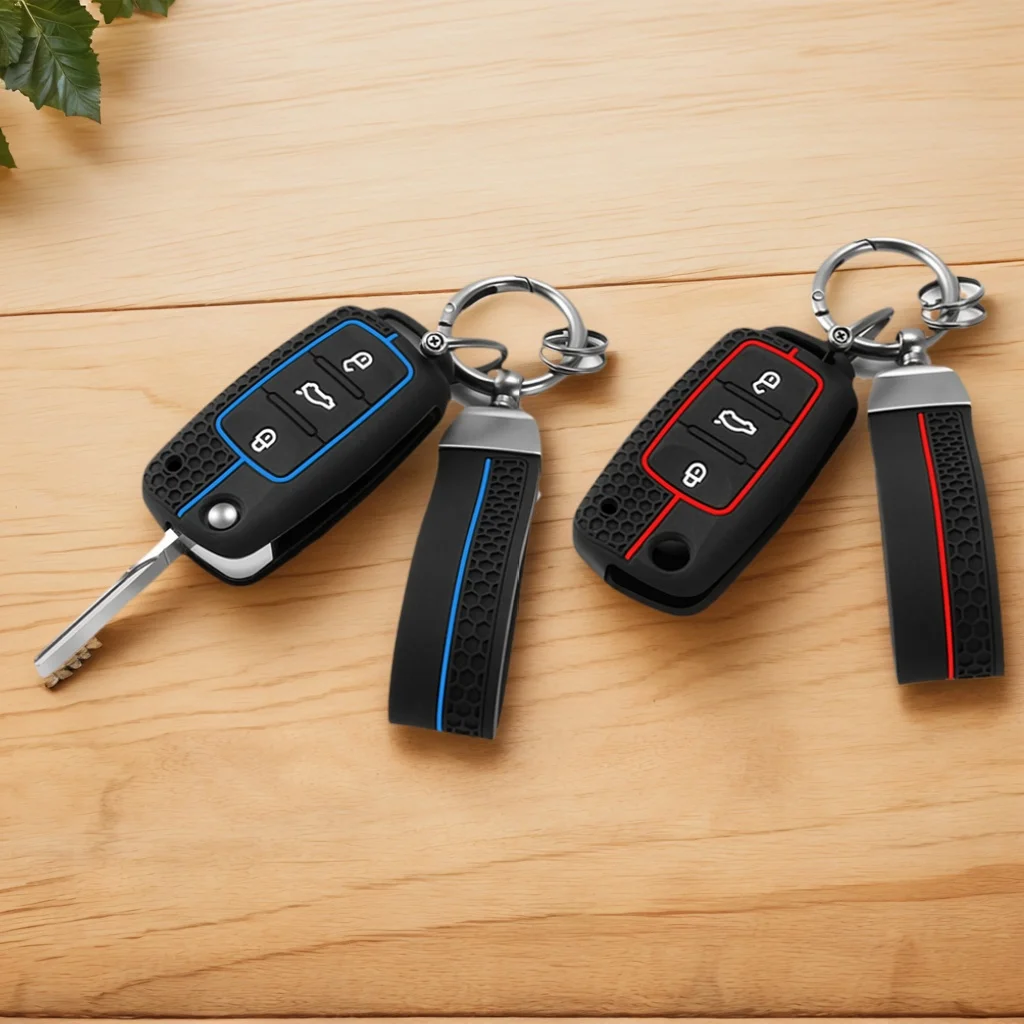 Silicone Car Key Case Cover for VW Volkswagen Passat B5 Polo T4 Golf 4 for Seat Leon 1 Altea Ateca for Skoda Octavia A5 Keychain