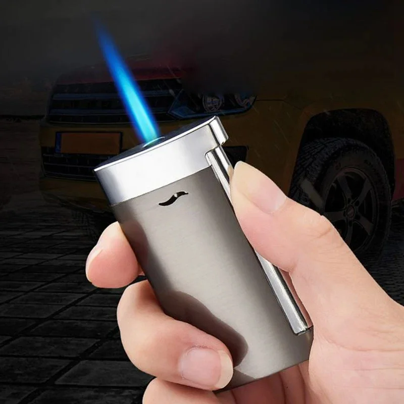 Metal Windproof Blue Flame Spray Gun Side Pressure Ignition Butane Gas Lighter Cigarette Accessories High-end Gifts for Men