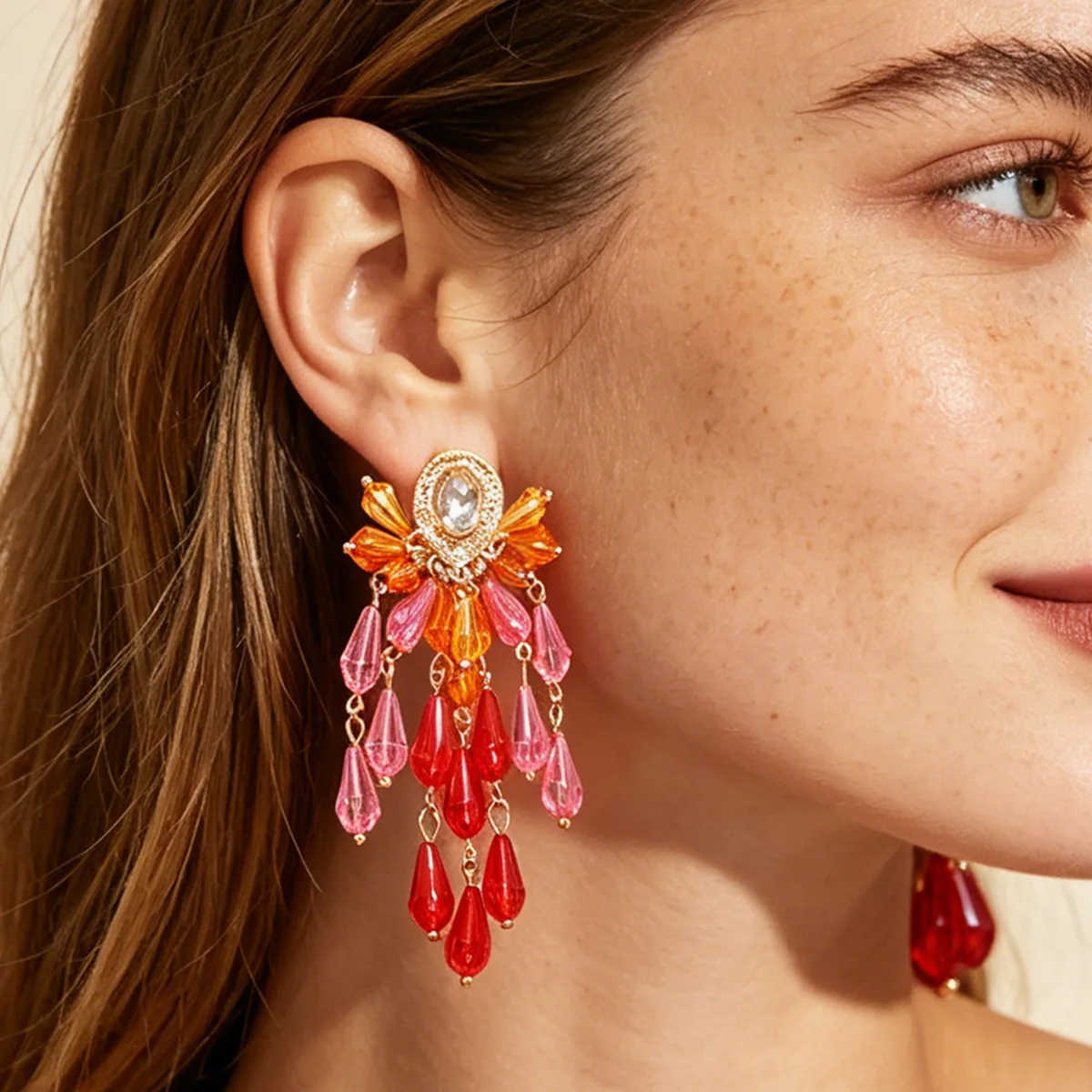 

ZAA Colorful Beaded Cascading Tassel Jewel Metal Circular Earrings 2026 Trendy Woman Jewelry Charms Prom Party Accessories