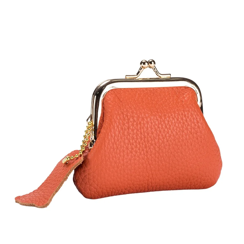 Bolsa de joyería Mini monedero de cuero de vaca llaves/lápices labiales/auriculares Kiss Lock Cartera de cuero Color sólido bolsa de artículos pequeños portátil