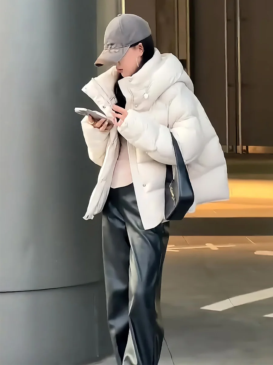 

Women's ort White Du down Jaet Hooded Dstring Thi Warm Faionable Winter Coat Commute Sle Detachable Hood