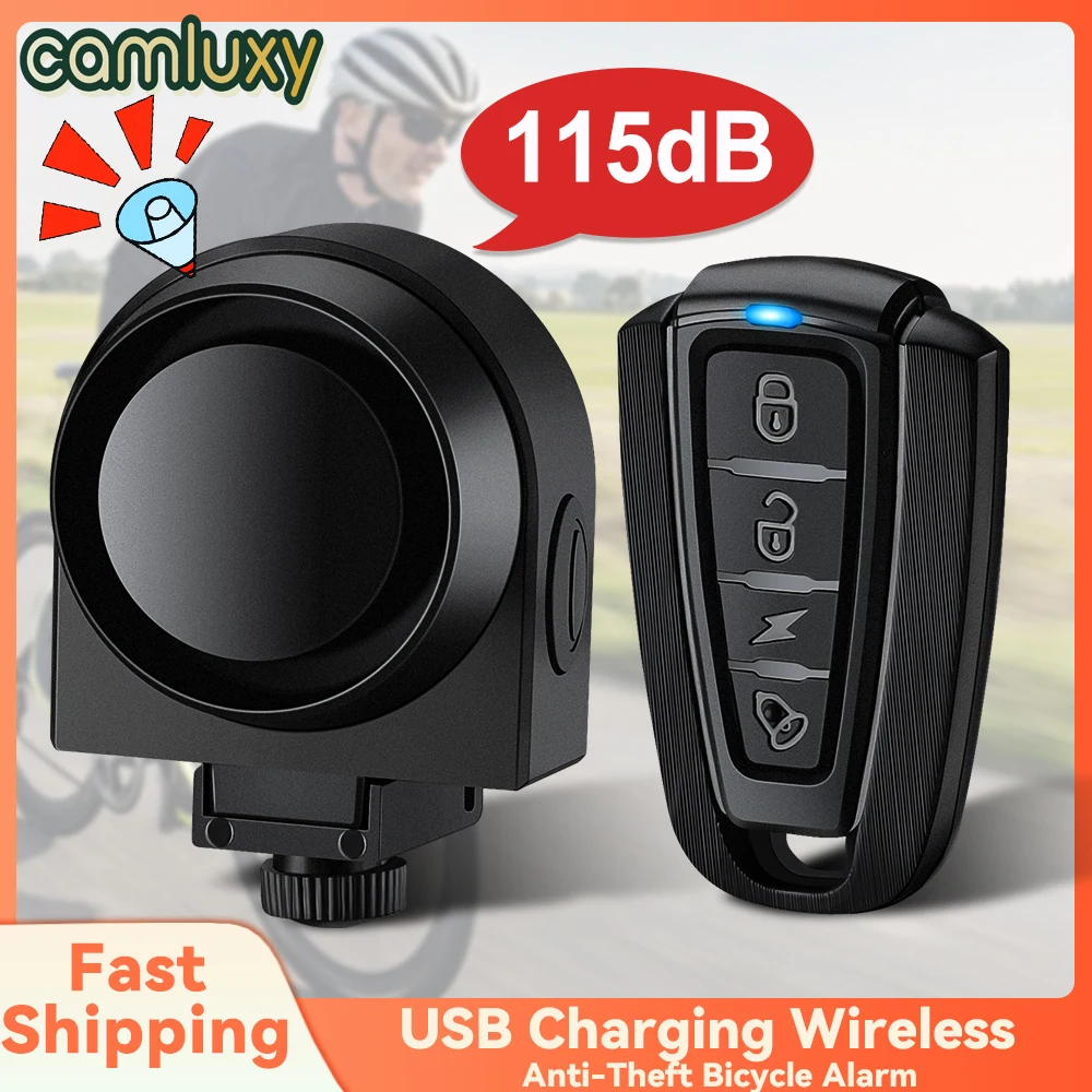 Camluxy Wireless Bike Vibration Alarm Waterproof USB Charging Remote Control Motorcycle Electric Bicycle Security Burglar Alarm