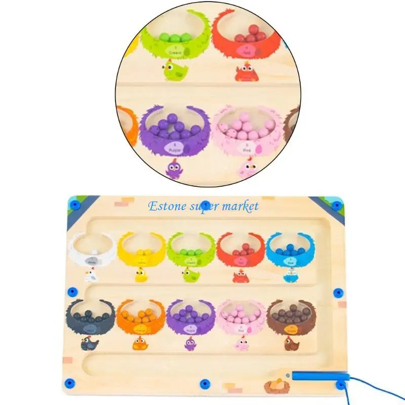 090B Pen Control Training Maze Puzzle Toy for Toddlers Bead Maze Board Developmental Children Color Sorting To