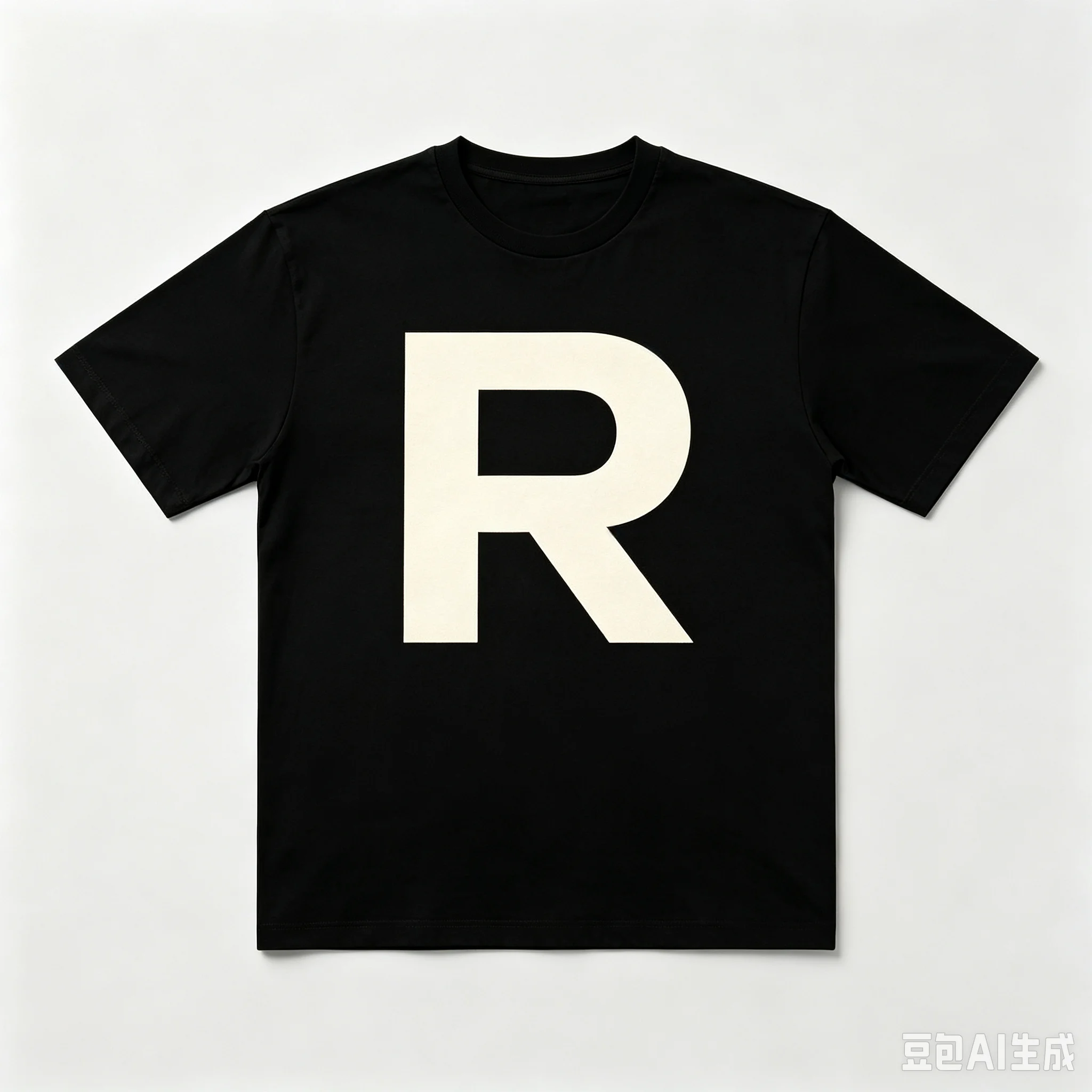 Unisex Black T‑Shirt Minimalist Large Letter R Print Short Sleeve Tees Casual Streetwear Men Women Loose Cotton Tops
