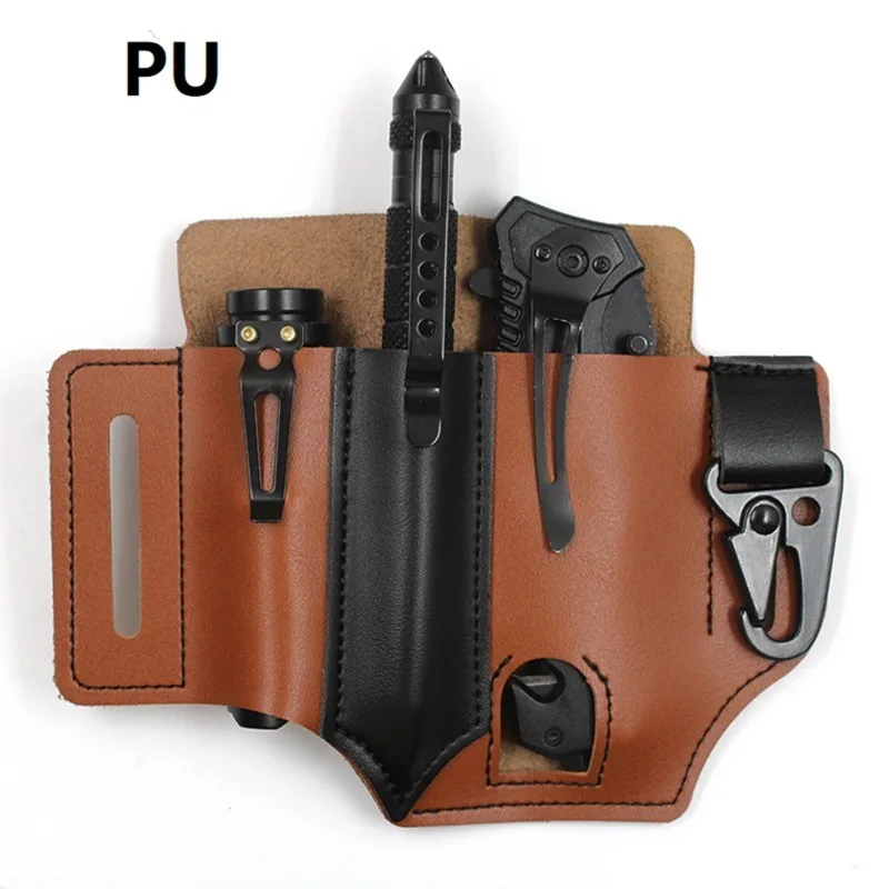 Tactical Multi Tool Belt Leather Bag Portable Tool Storage Bag Holster Outdoor Camping Hunting Waist PU Leather Pocket