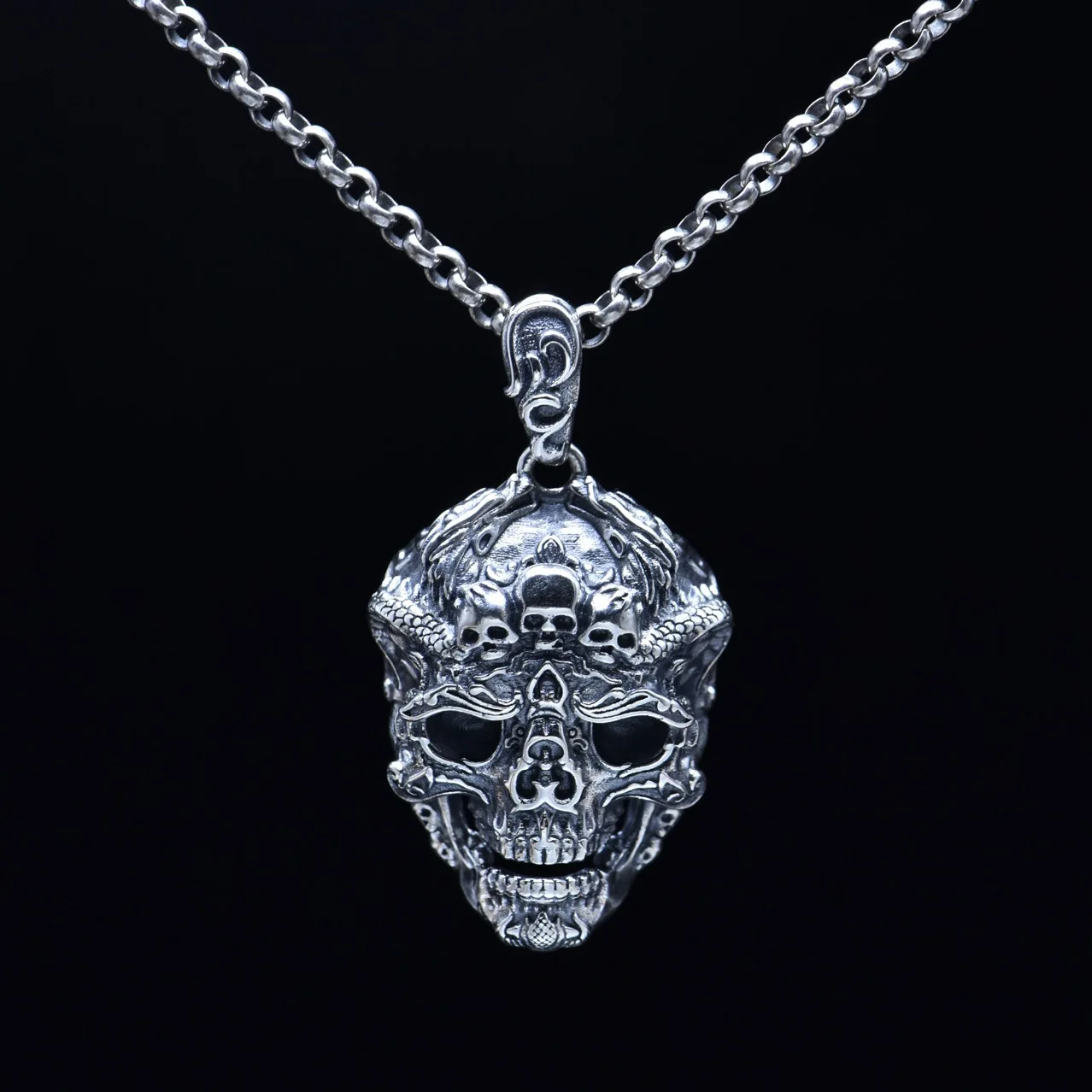 Hip hop hipphopfashion style net s925 sterling silver necklace skull casual trendy stylisheasiest for match pendant