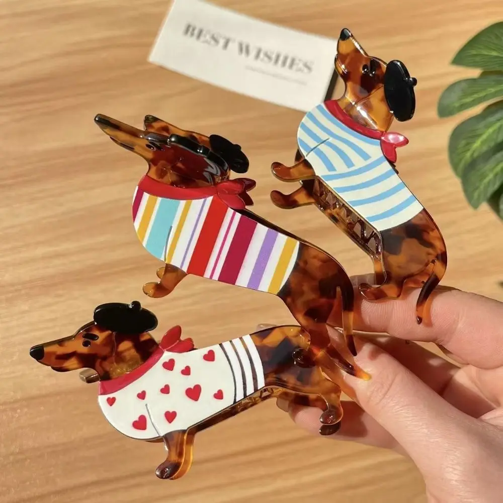 

Cute Animals Dachshund Hair Claw Acetic Acid Large Sausage Dog Hair Clip Geometry Shark Clip Acetate Grab Clip Girls