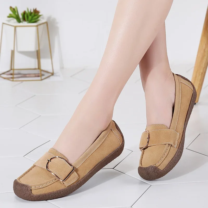 Spring and Autumn Leisure Nurse White Shoes Low-Cut Flat Large Size Mom Shoes Authentic Leather Loafers Moccasins