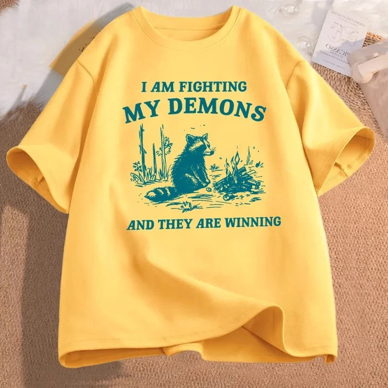 أنا القتال بلدي الشياطين الراكون ميمي تي شيرت مضحك الجرافيك تي شيرت مطبوع المرأة موضة Harajuku تي شيرت ريترو الجمالية #3