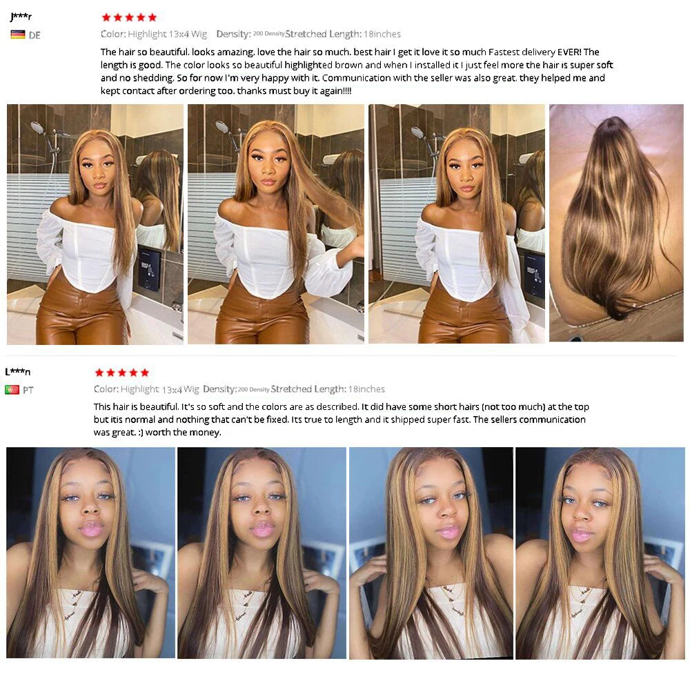 44 46 Inch 13x4 HD P4/27 Highlight Straight Lace Front Wigs Human Hair Wigs 200 Density 13x6 Transparent Full Lace Frontal Wigs