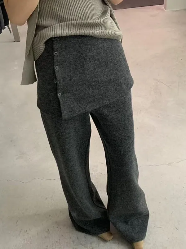 American Retro Lazy Style Knitted Thick High Waist Bell Bottom Pants Women Draping Slimming Straight Tube Skirt Pants