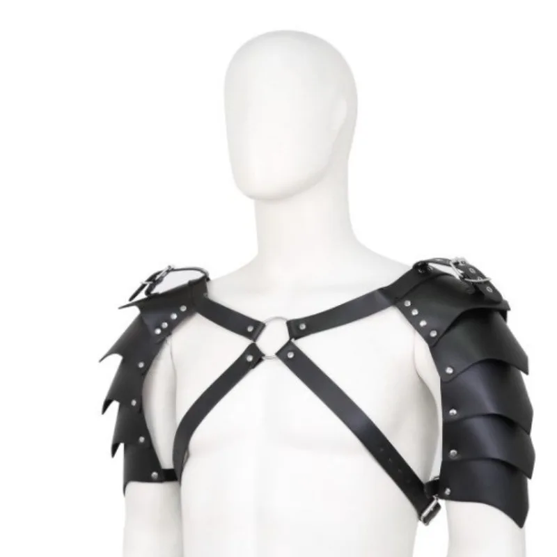 Intimo da uomo in pelle artificiale, corsetto regolabile, tracolla, armatura, doppia spalla, tracolla multipezzo