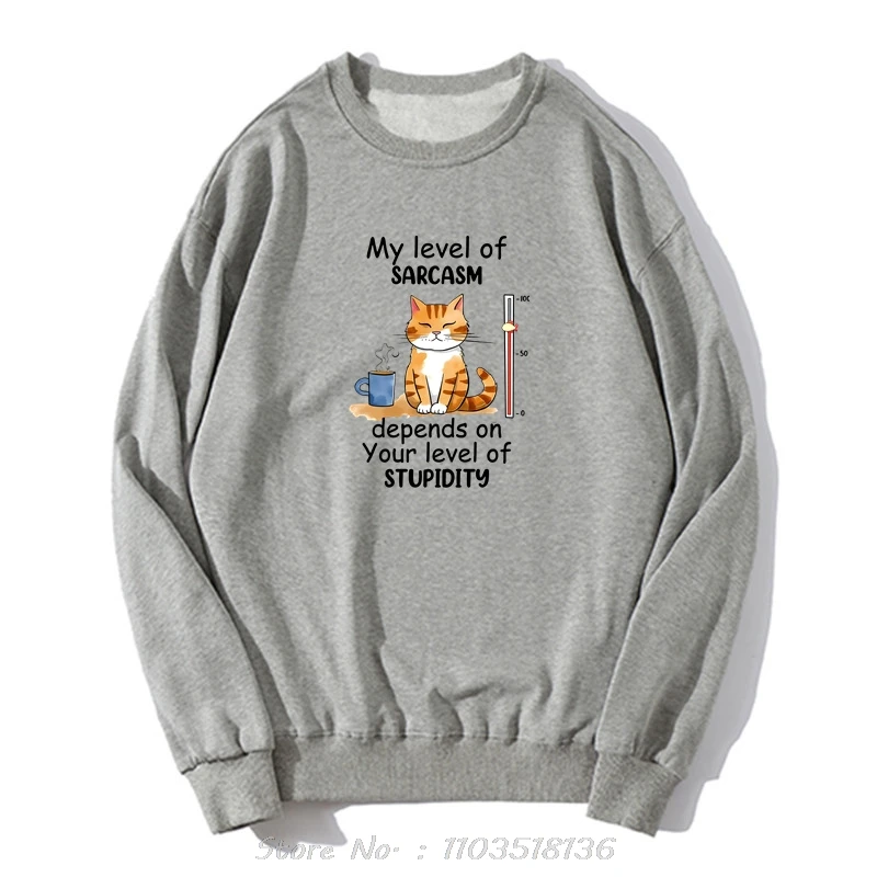 My Level Of Sarcasm Depends On Your Level Of Stupidity Graphic Hoodie Funny Cat Sweatshirt Fashion Harajuku Clothing Pullover