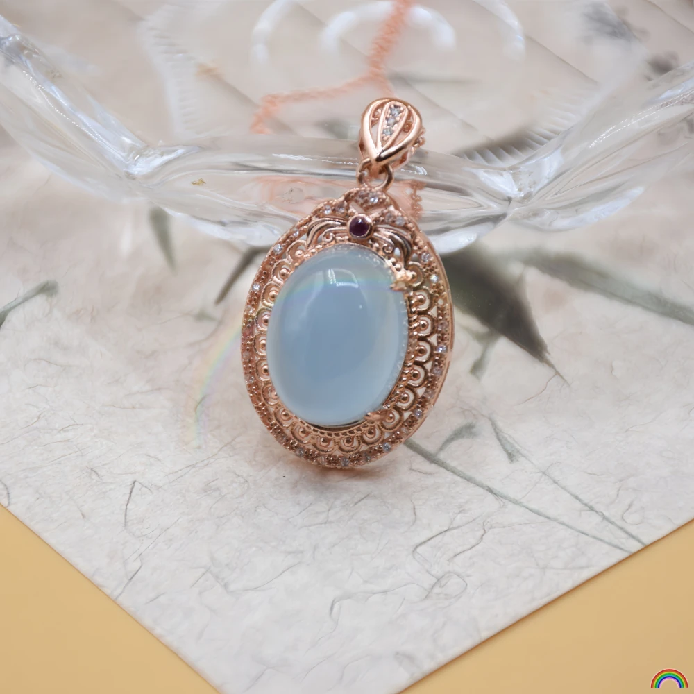 Natural Sea Blue Treasure Pendant Luxury Egg Face Crystal Versatile Necklace Clavicle Chain Rwbuy Brand Design