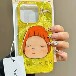 Advanced Red Background Sitting Girl Illustration Phone Case for Samsung Galaxy S25 S24 S23 S22 Ultra Plus 4G 5G Feather Texture